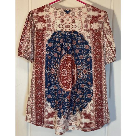 Unbranded Multi Color Short Sleeve Bohemian Pleated Front Top L - Picture 3 of 6